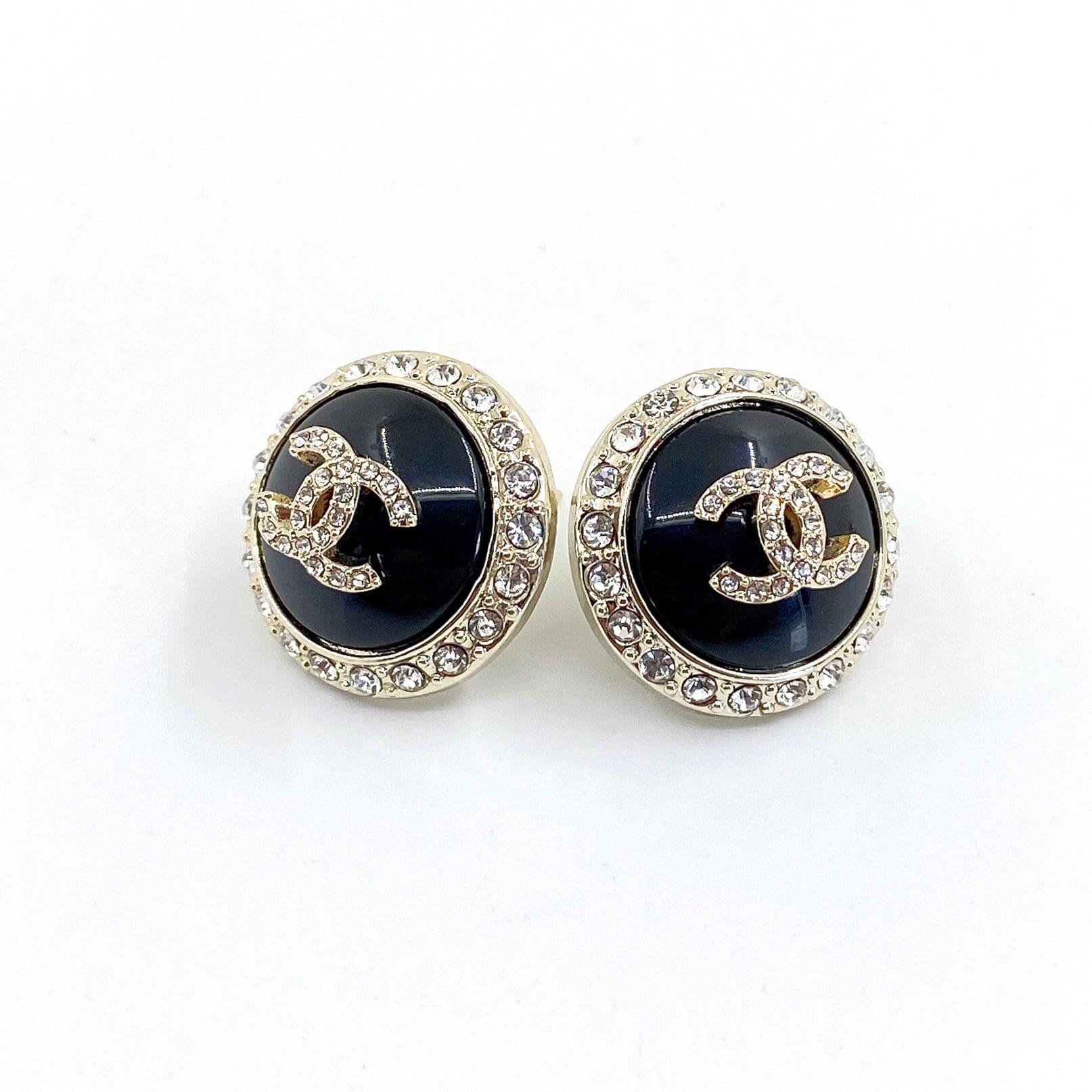 18K  Chanel Black Crystal Earrings