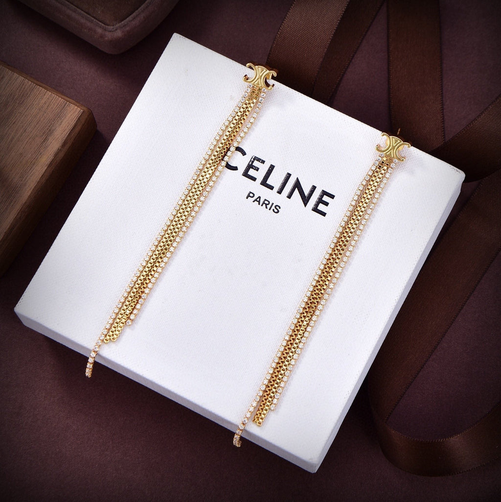 18K Celine Diamonds Long Earrings