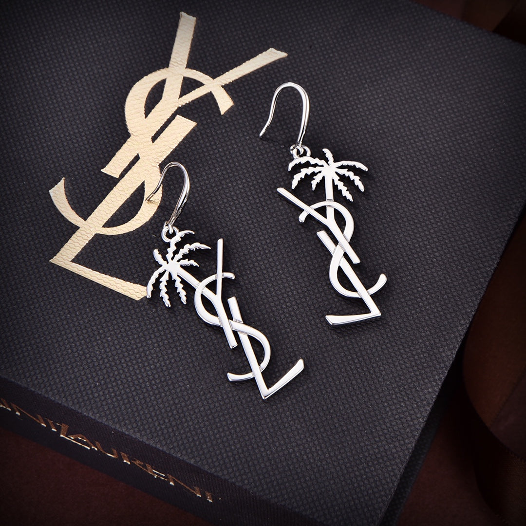 18K YSL Monogram Palmier Statement Earrings