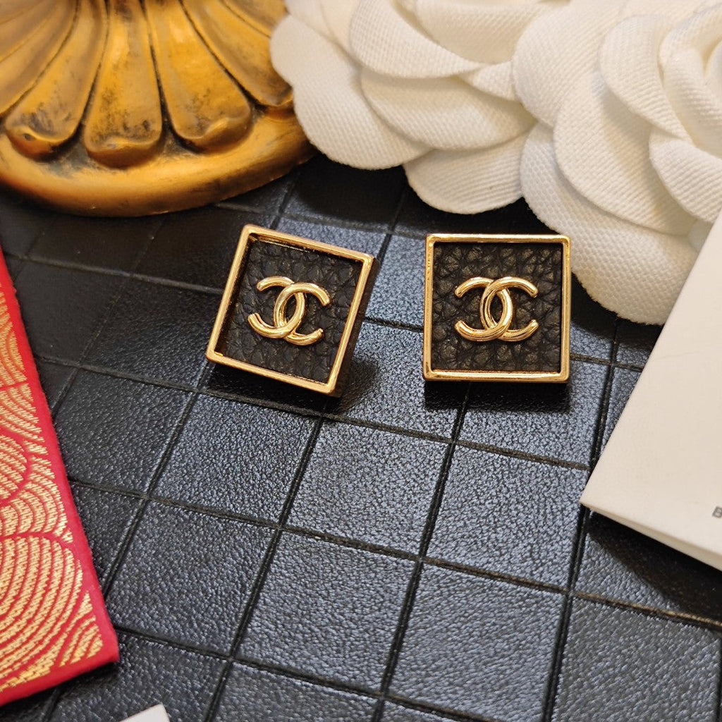 18K  Chanel Black Square Earrings